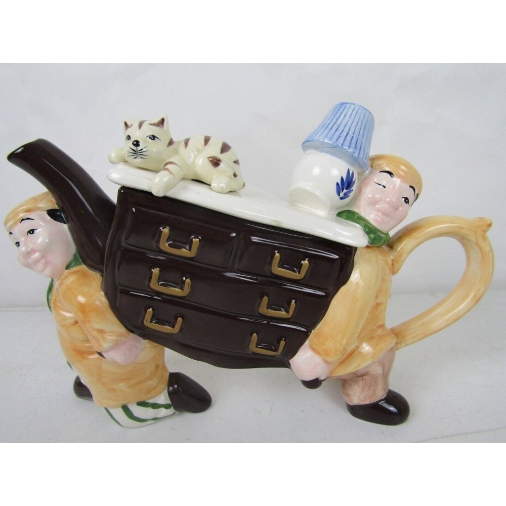 Cat on Dresser Two Man Moving Teapot Seymour Mann Ceramic Vintage